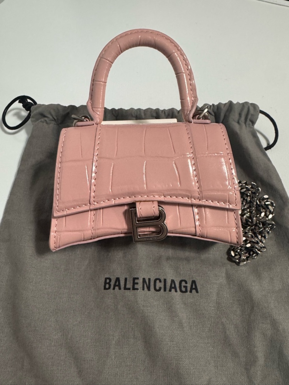 Balenciaga Pink Croc-Embossed  Mini Hourglass Crossbody Bag